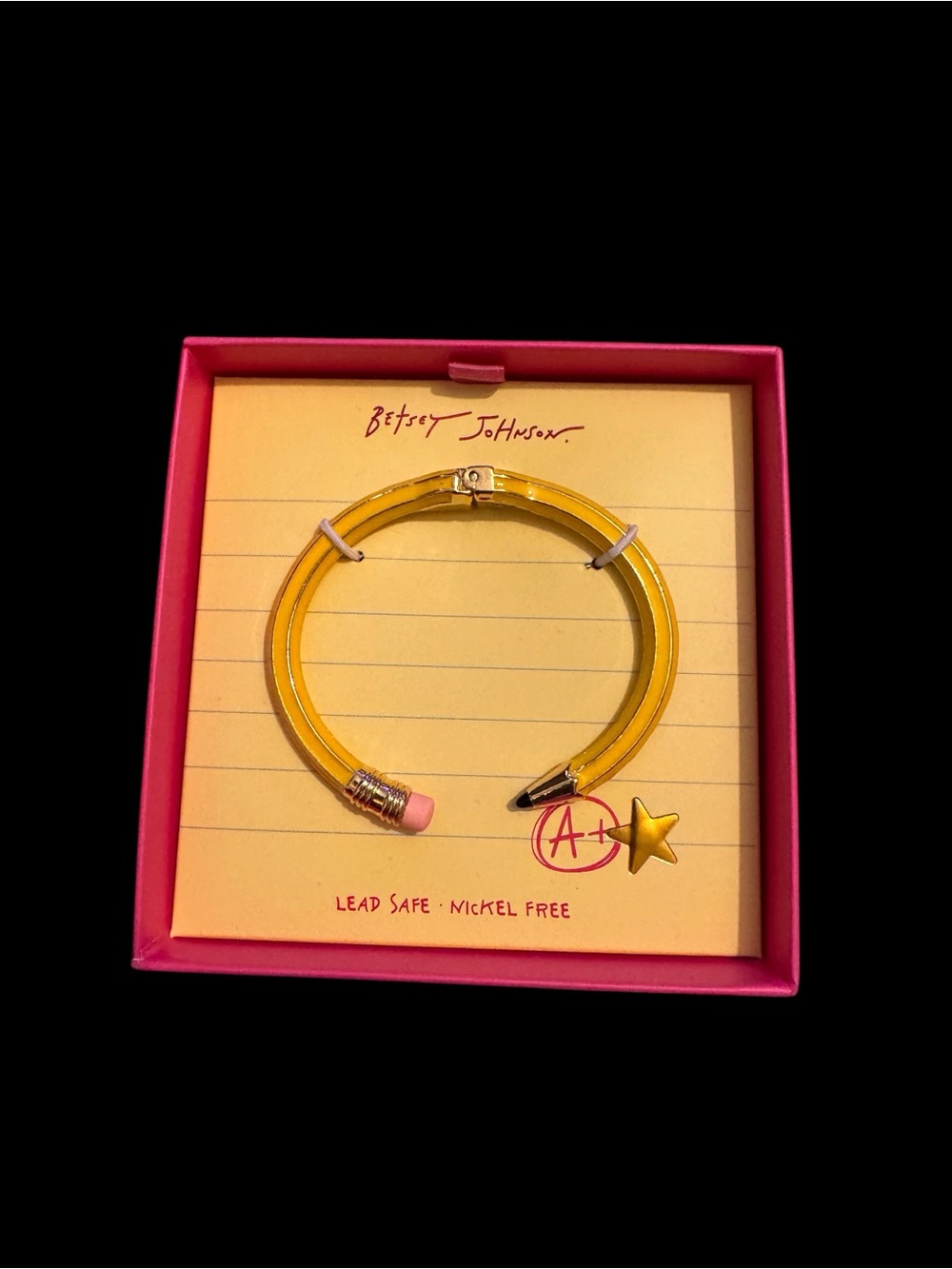 Betsey Johnson Pencil Hinged Bangle Bracelet NWT Teacher Gift Yellow Enamel - Picture 5 of 6